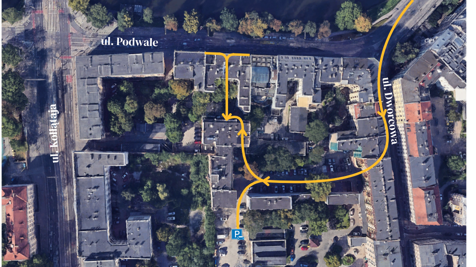 Mapa dojścia do gabinetu przy ul. Podwale 62A/212